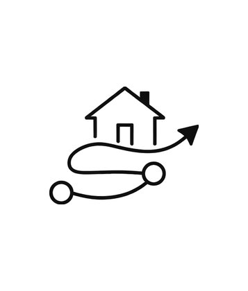 Icono de vivienda con ruta estratégica que representa una estrategia clara de venta.