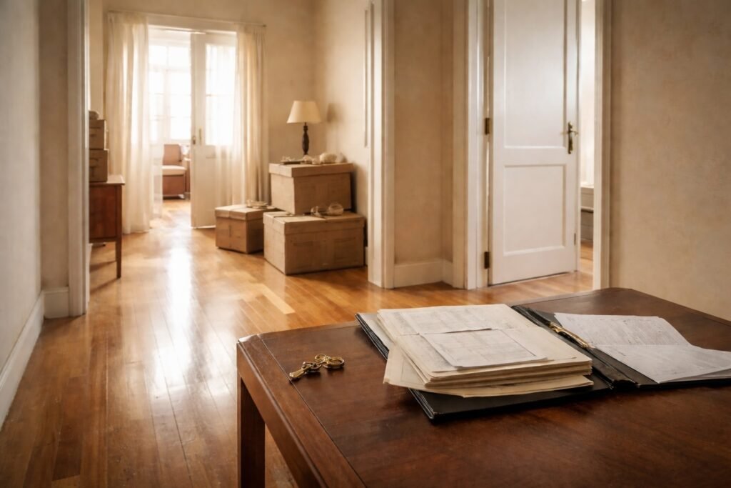 Vender inmueble heredado en Madrid. Interior de vivienda heredada en Madrid con documentación y elementos pendientes antes de la venta