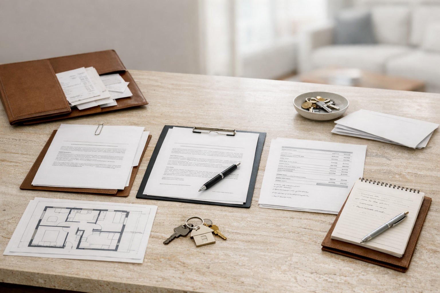 Vender un piso heredado en Madrid. Mesa con documentación y planificación para vender un piso heredado en Madrid